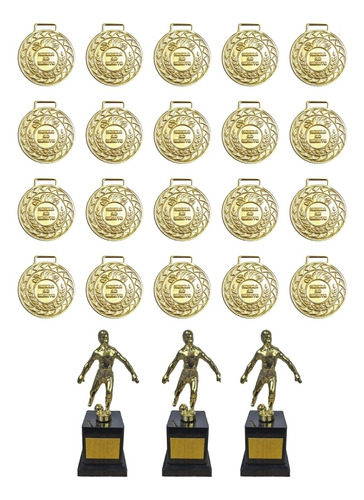 Kit C/20 Medalhas Ouro M36+3 Troféus Jogador Artilheiro Ouro