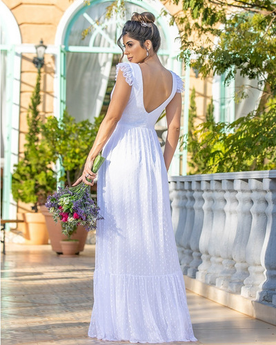 Imagem 3 de 4 de Vestido Noiva Branco Em Tule Poá Ref 1062