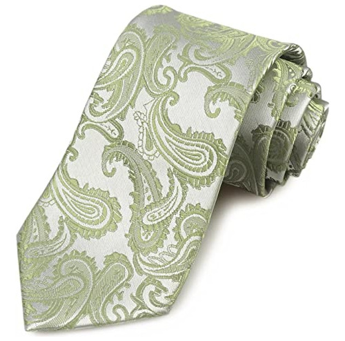 Corbata Con Textura De Paisley Verde Salvia Para Hombre, Ele