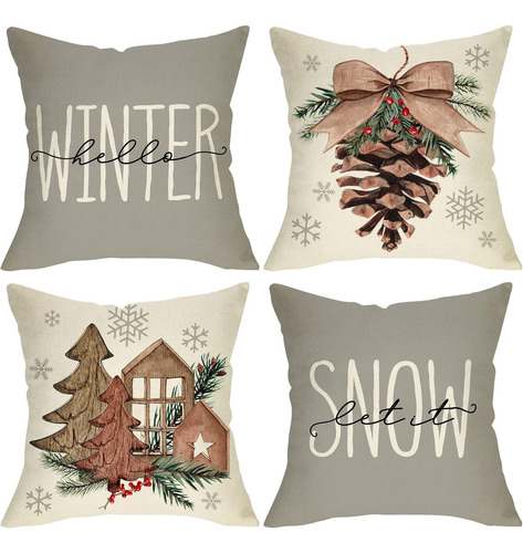 Juego 4 Fundas De Almohada Decorativas Navidad 20 Cm