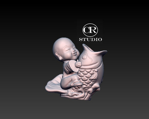 Maceta Baby Buda Y Pez- Figura Plastica