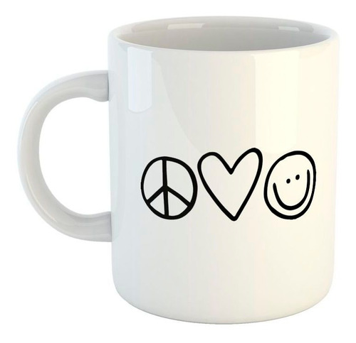 Taza De Ceramica Simbolos Paz Amor Y Felicidad