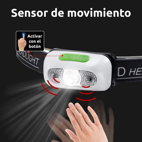 Imagen 3 de 10 de Set X 2 Linterna Minero Vincha Luz Led Sensor Recargable Usb