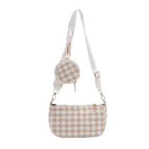 Comprar Carteras De Mujer Mini Bag Estilo Vintage Con Monedero Acabado De Los Herrajes Dorados Color Caqui Diseño De La Tela Cuadriculado
