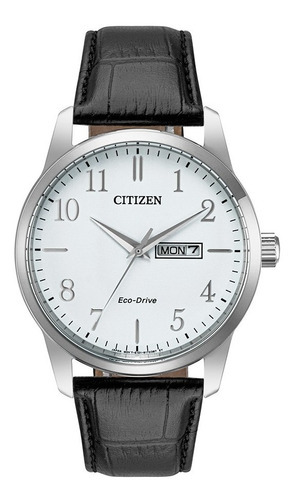 Reloj Citizen Dress Classic Leather Original Hombre E-watch Color de la correa Negro Color del bisel Plateado Color del fondo Blanco