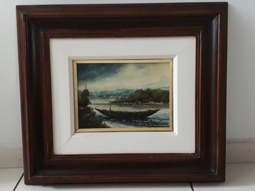 1191- Sérgio Pinheiro.ost 52x45cm C/mold. Marinha Com Casas. (Usado)
