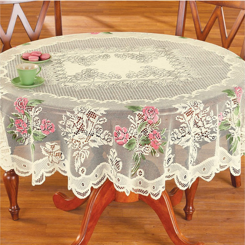 Mantel Redondo De Encaje En Forma De C, Blanco, A Mano, Con