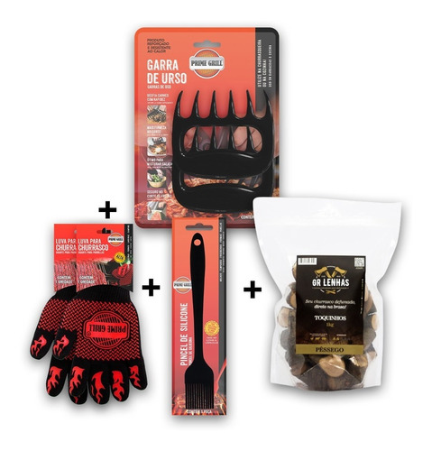 Kit Par De Luva+garra De Urso+pincel+1kg Toquinho Churrasco