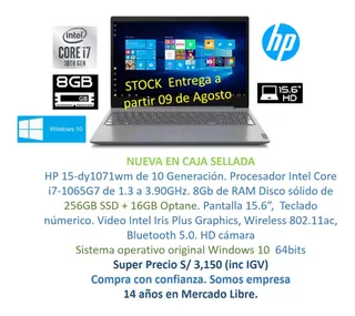 Hp Nueva Core I7 1065g7 10ma, 8gb Ram, Ssd, 15.6 Hd, S/3250