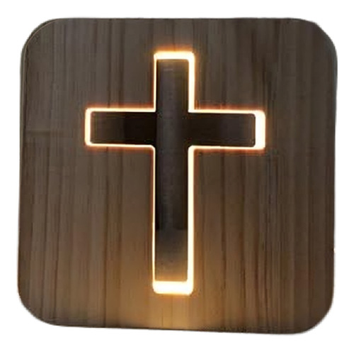 Lámpara Cruz 3d Led Madera Luz Nocturna Usb