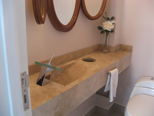 Imagen 7 de 10 de Mesada Travertino Turco Apomazado, Baño - Forma Y Diseño