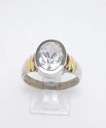 Anillo Plata Oro Solitario Cristal Blanco 10x12mm N15 P9501