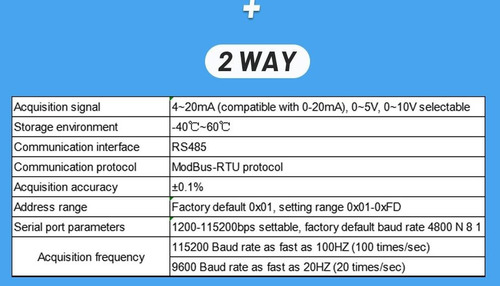 Modulo Conversor 0-5v Adc 12 Bits A Rs-485, 2 Canales