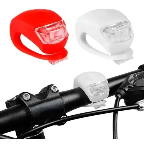 Kit 2 Luz Led Bicicleta Silicona Blanca + Roja Pilas Premium Color Rojo Y Blanco