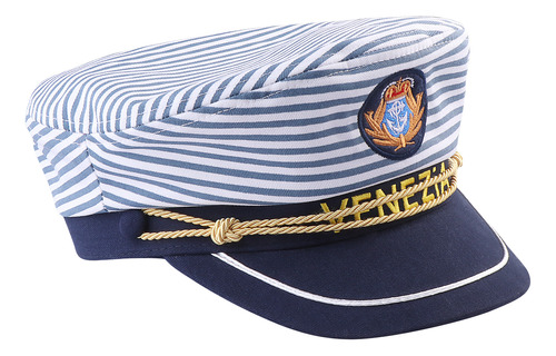 Gorro De Capitán Marino Con Rayas Azules Para Adultos, 58 Cm