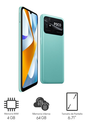 Imagen 3 de 10 de Celular Xiaomi Poco C40 64gb 4gb Ram Coral Green + Audifonos