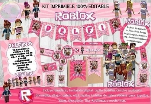 Kit Imprimible Roblox Niña Rosa Cotillón Cumpleaños Editable