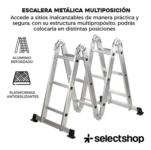 Escalera 12 Peldaños Andamio Multiposiciones Plegable 3.35m Color Plateado SelectShop HR9C5