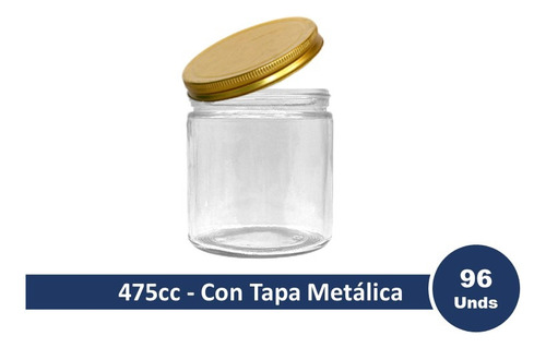 Tarro De Vidrio Bocón Rosca 475cc Con Tapa Metálica