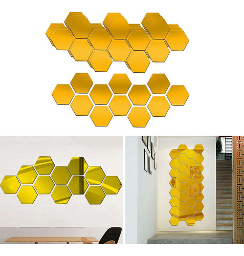 60 Piezas 3d Pegatinas De Pared De Espejo Hexagonal