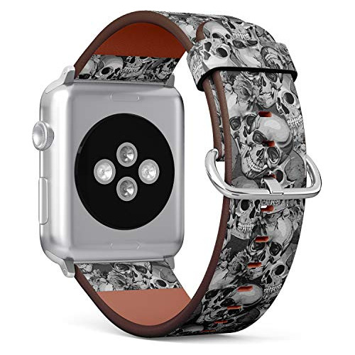 (rose And Skull Pattern) Patterned Leather Wristband Strap F