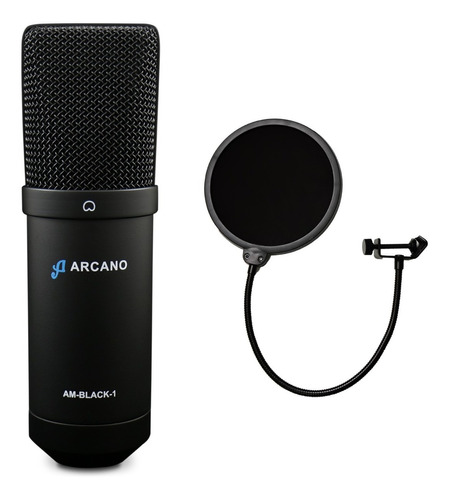 Microfone Usb Arcano P Estúdio Am-black-1 + Pop Filter Am-f1