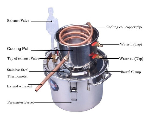 Seeutek 2 Gal 8l Agua Alcohol Vino Casa Destilador Cobre.