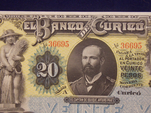 Imagen 3 de 10 de Antique, Escaso Billete Banco De Curicó 1882, (unc)