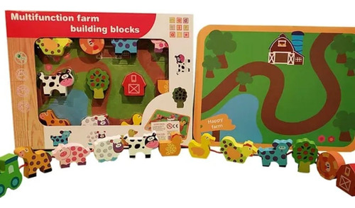 Set De Enhebrado Educativo Granja Y Transporte Para Niños