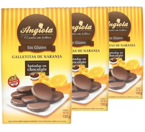 Galletitas Dulces Bañada Chocolate Sin Tacc Angiola Pack X3 Gusto Naranja