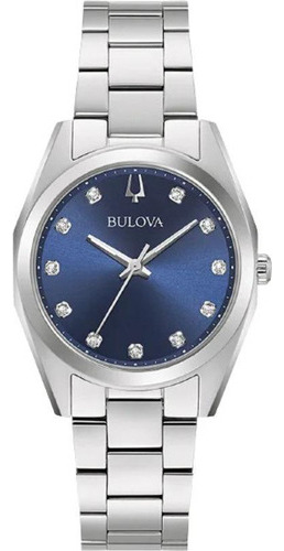 Relógio Bulova Surveyor Diamond 96p229 Feminino Original Cor da correia Prateado Cor do bisel Azul Cor do fundo Azul