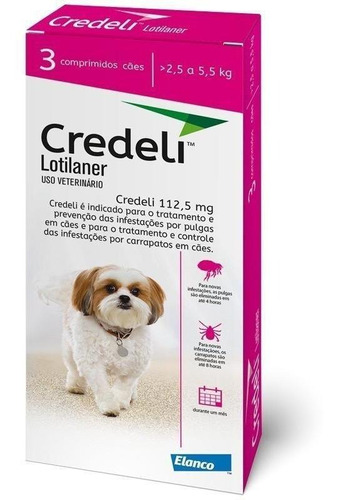 Antipulgas Carrapatos Credeli 03 Comprimido Caes 2,5 A 5,5kg