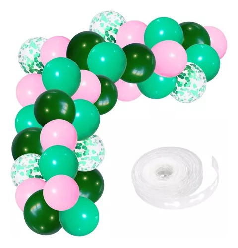 Arco Decorativo 35 Globos Verde Rosa Cinta + Confetti Cumple