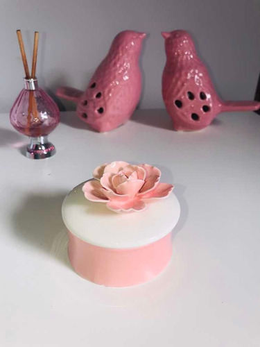 Porta Jóias De Porcelana Com Tampa De Rosa