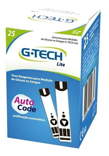 Tira Reagente Medição De Glicose No Sangue G-tech Lite 25un