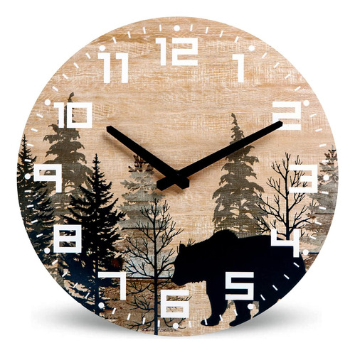 Reloj De Pared Rústico De Oso Silencioso Y Sin Tictac 30 C