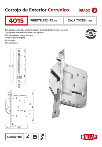 Cerrojo Corredizo Kallay 4015 Herrero Seguridad Casa