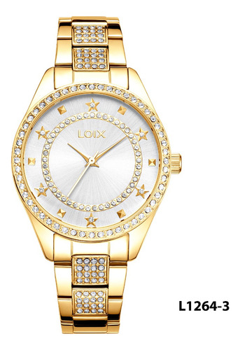 Reloj Mujer Loix® L1264-3 Dorado Con Tablero Plateado