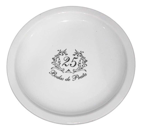 Prato Betelud Porcelana Bodas De Prata Ref.163 Branco Liso