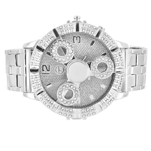 Reloj Techno Pave Plateado Diamantado Con Zirconias Spinner