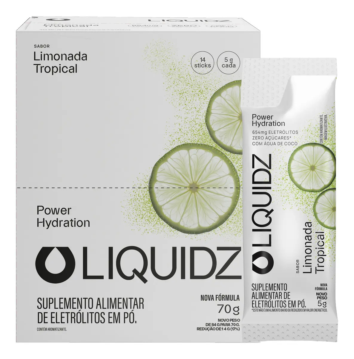 LIQUIDZ Eletrólitos Zero Açúcar Limonada Tropical 14 Sachês