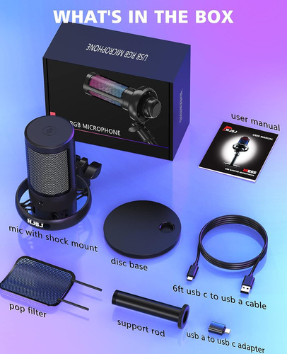 Micrófono Usb Njsj Para Pc, Micrófono Para Juegos Rgb Par...