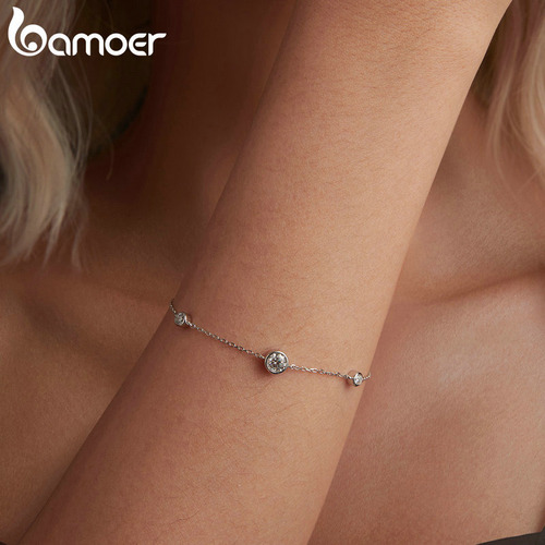 925 Pulsera Cadena Moissanite Estrella Incrustaciones .