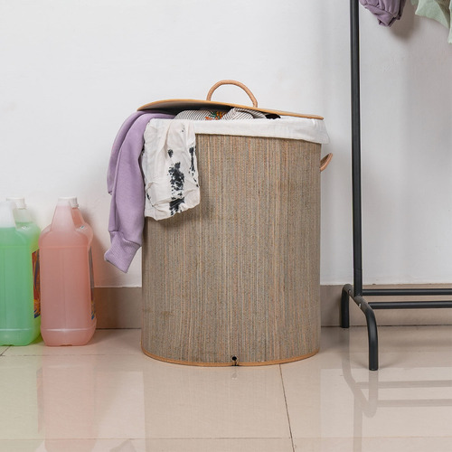 Cesto Redondo Plegable Impermeable Con Tapa Y Asas, Organiza