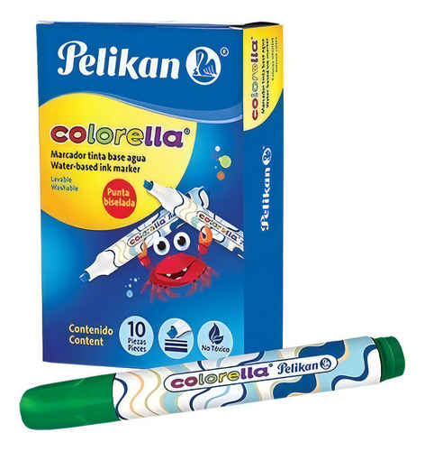 Marcador Grueso Lavable Pelikan Colorella Caja Con 10 Piezas Color Verde Oscuro