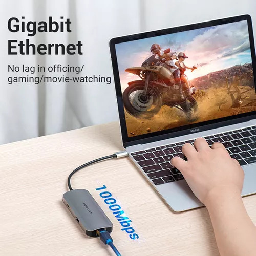 Hub Usb Multipuerto Vention - 6 En 1 - Usb C A Rj45 + Hdmi + 3 Puertos Usb 3.0 + Power Delivery 100w Usb C - Gigabit - 4k 30hz - Carcasa Aluminio - 15 Cm - Premium Para Pc / Mac / Laptop - Tohhb