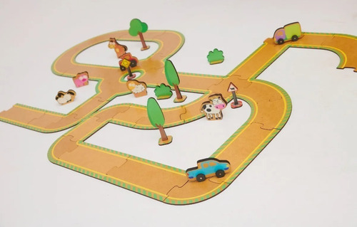 Imagen 3 de 6 de Set Arma Tu Pista Caminos De Campo Ciudad Madera + Acces Ed Color Marrón