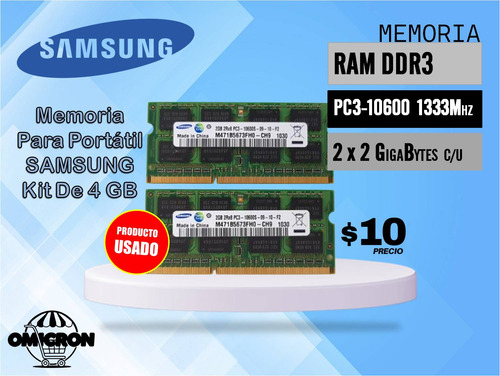 Memoria Ram Laptop 2gb Ddr3 Pc3-10600 (Usado)