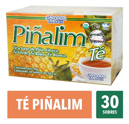 Té Piñalim (piña, Linaza, Té Verde, Té Rojo Y Té Blanco)  30 Sobres De 3g C/u Gn+vida
