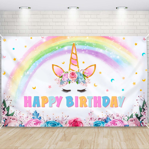 Fondo Unicornio 73 X 43  Decoracion Fiesta Arcoiris Para